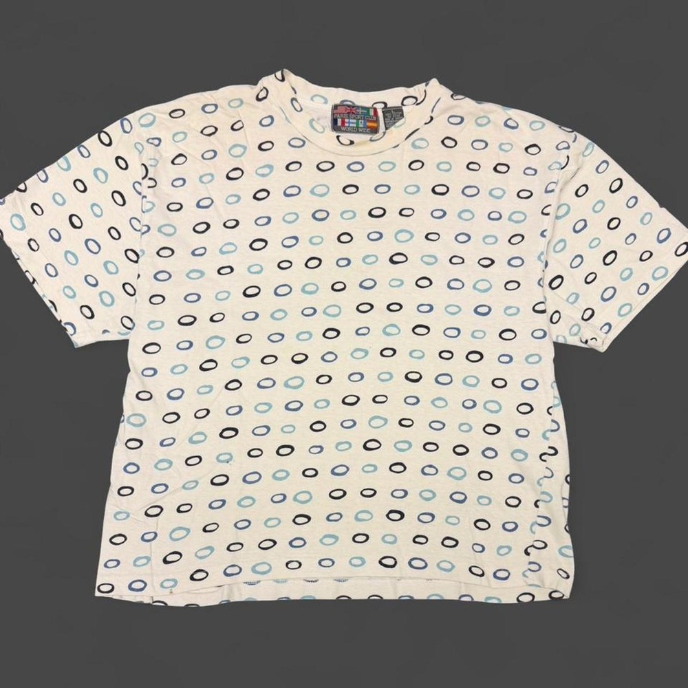 Vintage Paris Sport Club 90s Polka Dot Baby Tee White Blue Large